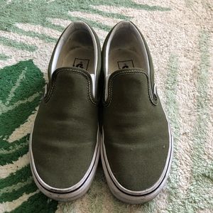 Olive green slip on vans